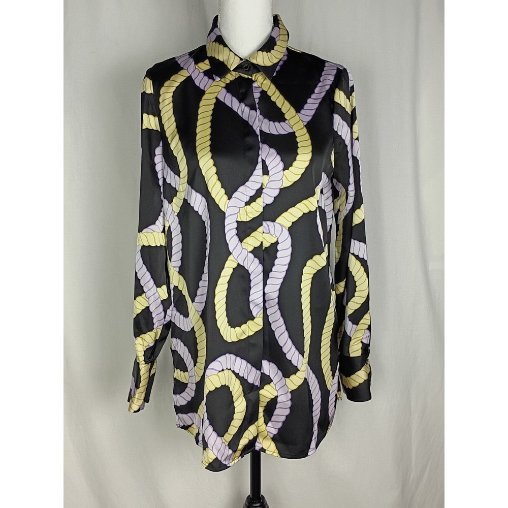 Rachel Zoe -‎ Black Multicolor Long  sleeve  button up shirt Size S